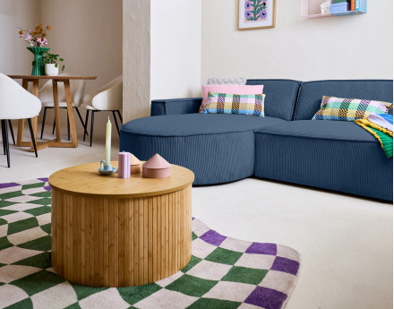 Canapé d'angle gauche aux formes arrondies 4 places en velours côtelé Spiaggia