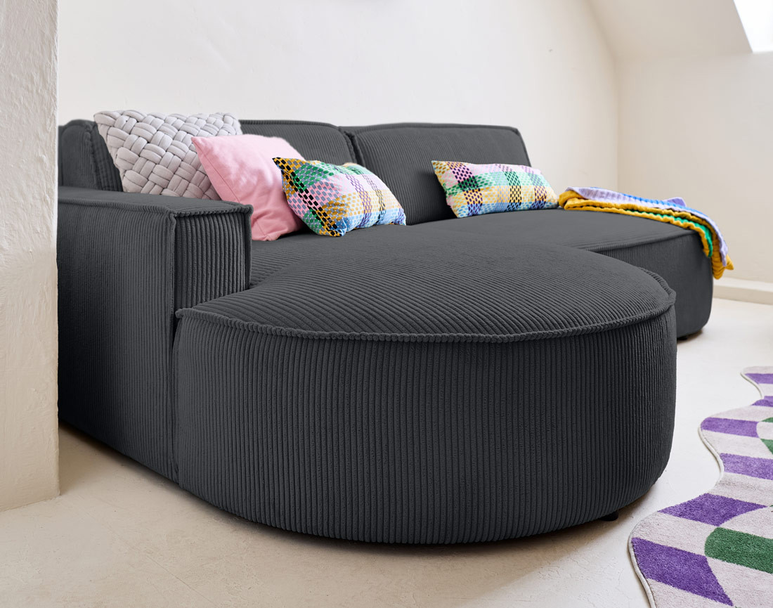 Canapé d'angle gauche aux formes arrondies 4 places en velours côtelé Spiaggia