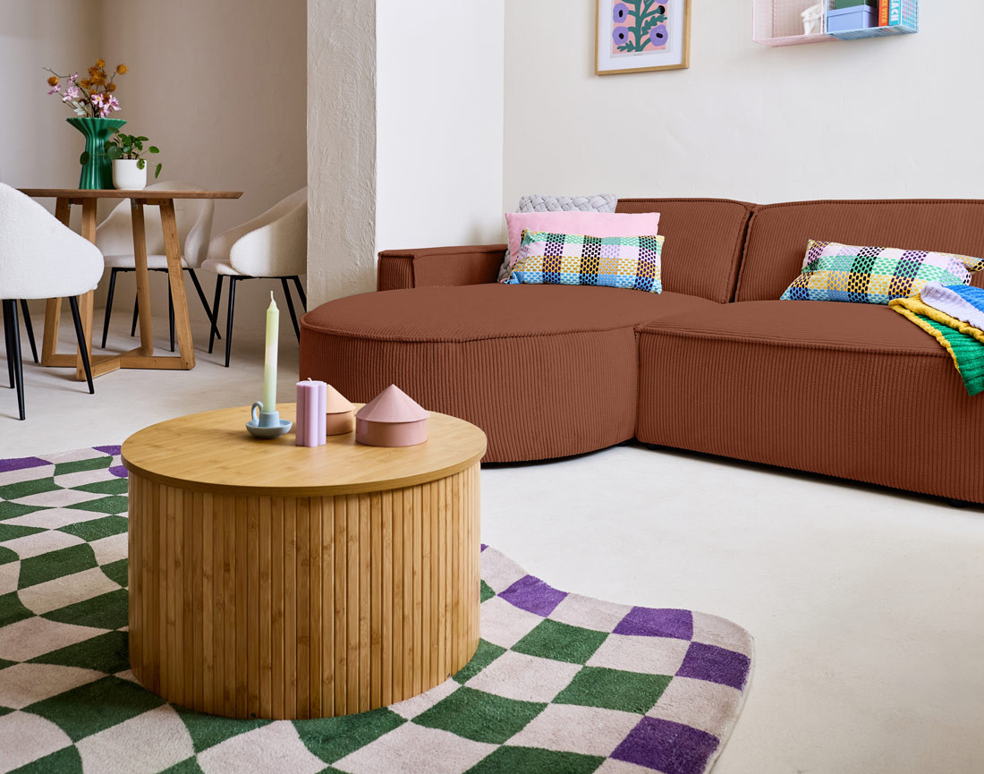 Canapé d'angle gauche aux formes arrondies 4 places en velours côtelé Spiaggia