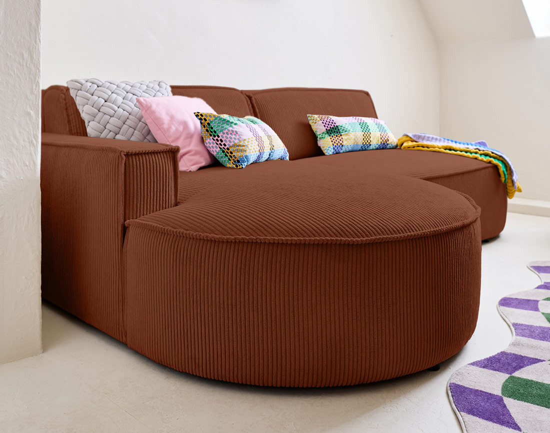 Canapé d'angle gauche aux formes arrondies 4 places en velours côtelé Spiaggia