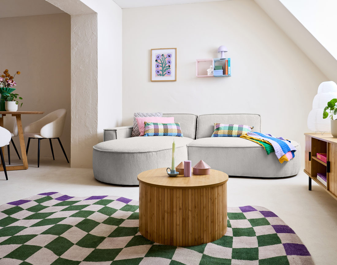 Canapé d'angle gauche aux formes arrondies 4 places en velours côtelé Spiaggia