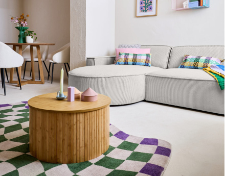 Canapé d'angle gauche aux formes arrondies 4 places en velours côtelé Spiaggia