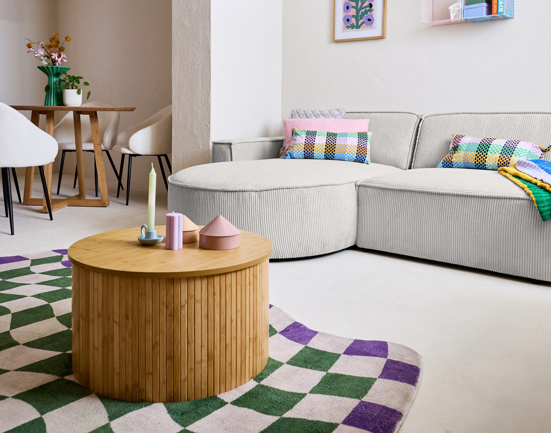 Canapé d'angle gauche aux formes arrondies 4 places en velours côtelé Spiaggia