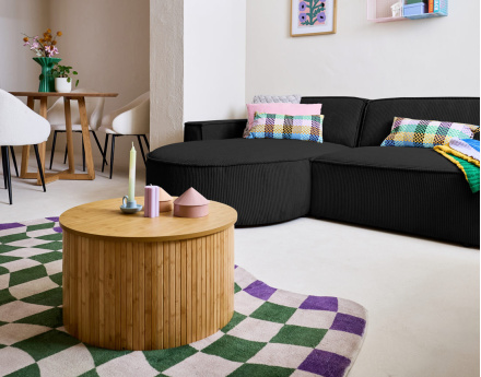 Canapé d'angle gauche aux formes arrondies 4 places en velours côtelé Spiaggia