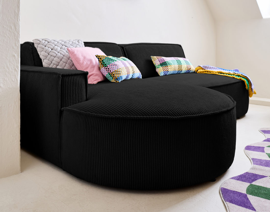 Canapé d'angle gauche aux formes arrondies 4 places en velours côtelé Spiaggia
