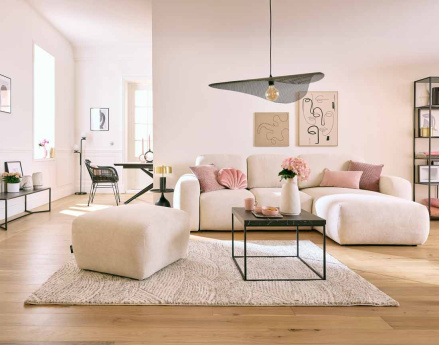 Canapé d'angle convertible, coffre 4 places en tissu texturé Sorrente