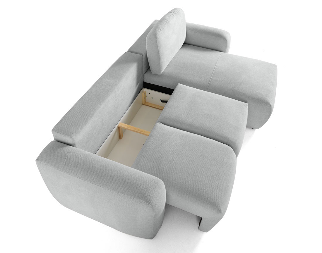 Canapé d'angle convertible, coffre 4 places en tissu texturé Sorrente