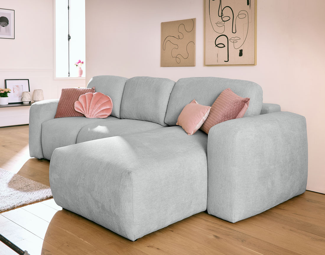 Canapé d'angle convertible, coffre 4 places en tissu texturé Sorrente