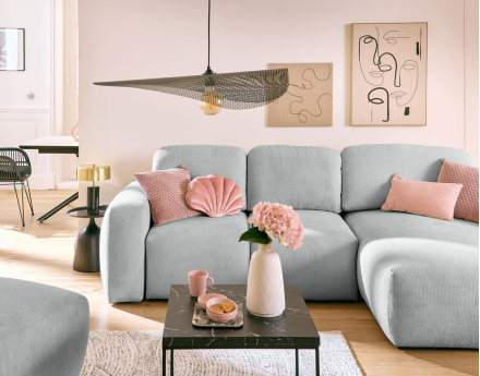 Canapé d'angle convertible, coffre 4 places en tissu texturé Sorrente