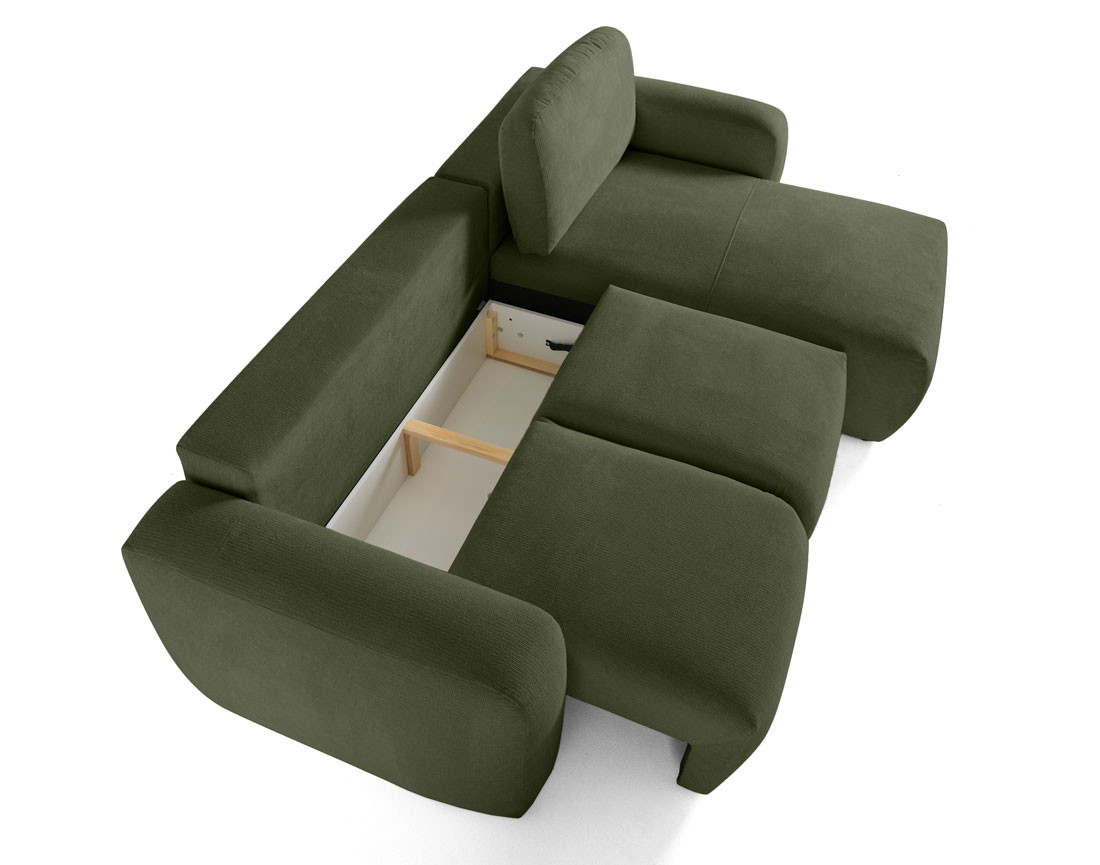 Canapé d'angle convertible, coffre 4 places en tissu texturé Sorrente