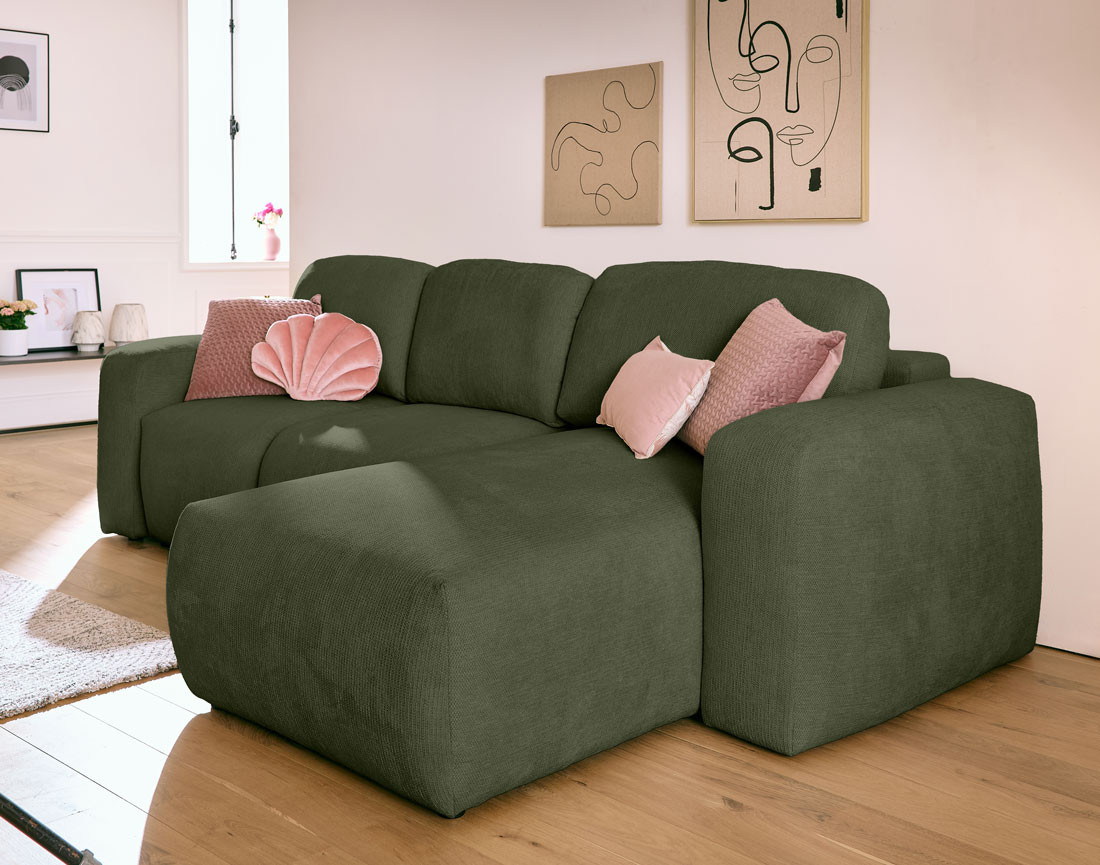 Canapé d'angle convertible, coffre 4 places en tissu texturé Sorrente