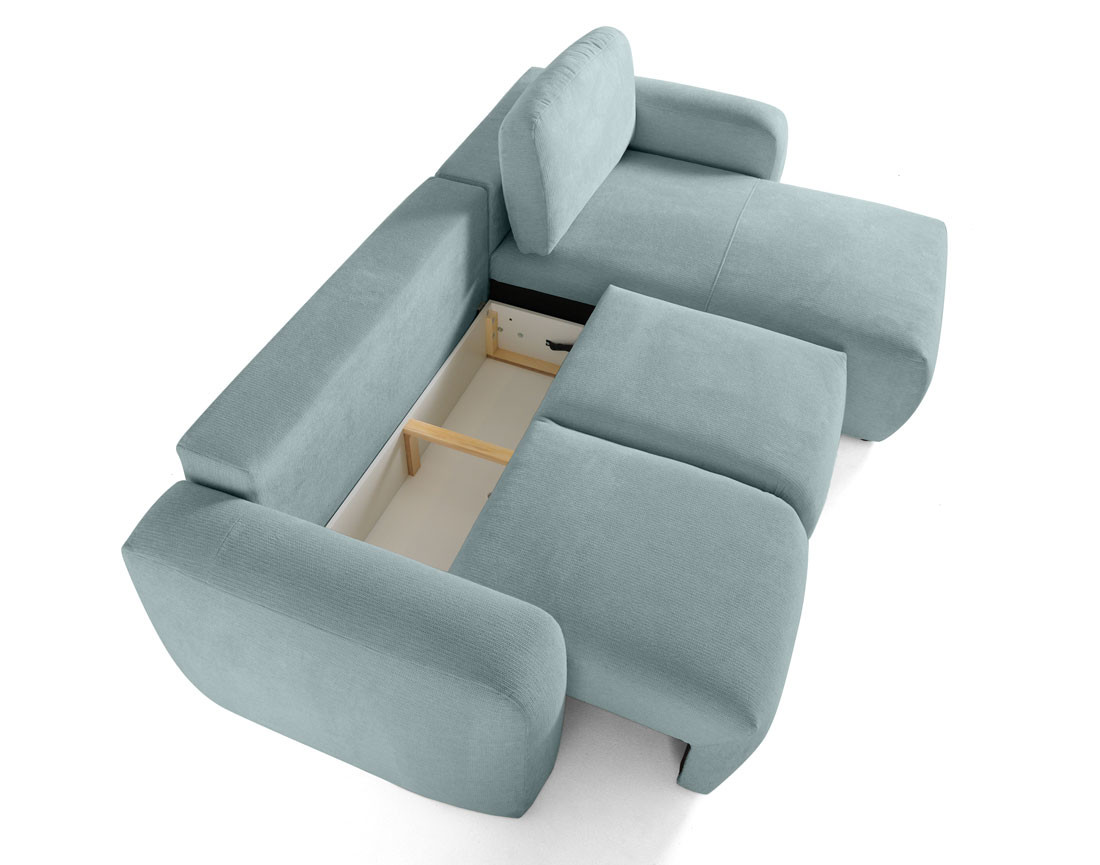 Canapé d'angle convertible, coffre 4 places en tissu texturé Sorrente