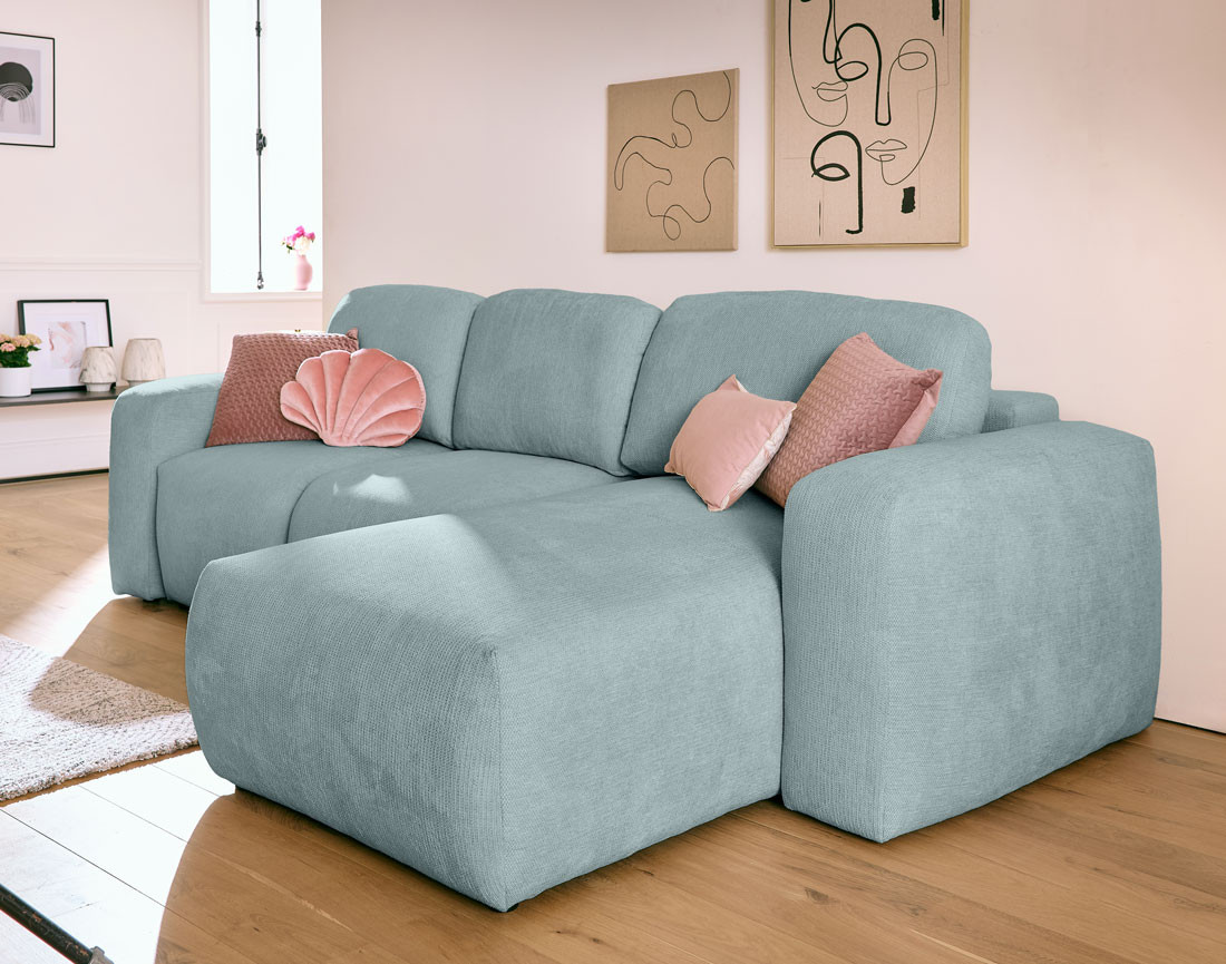 Canapé d'angle convertible, coffre 4 places en tissu texturé Sorrente
