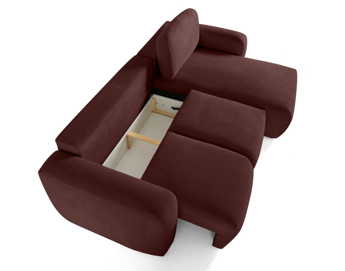 Canapé d'angle convertible, coffre 4 places en tissu texturé Sorrente