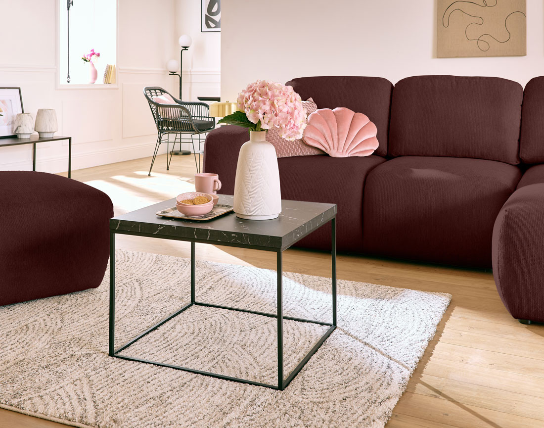 Canapé d'angle convertible, coffre 4 places en tissu texturé Sorrente