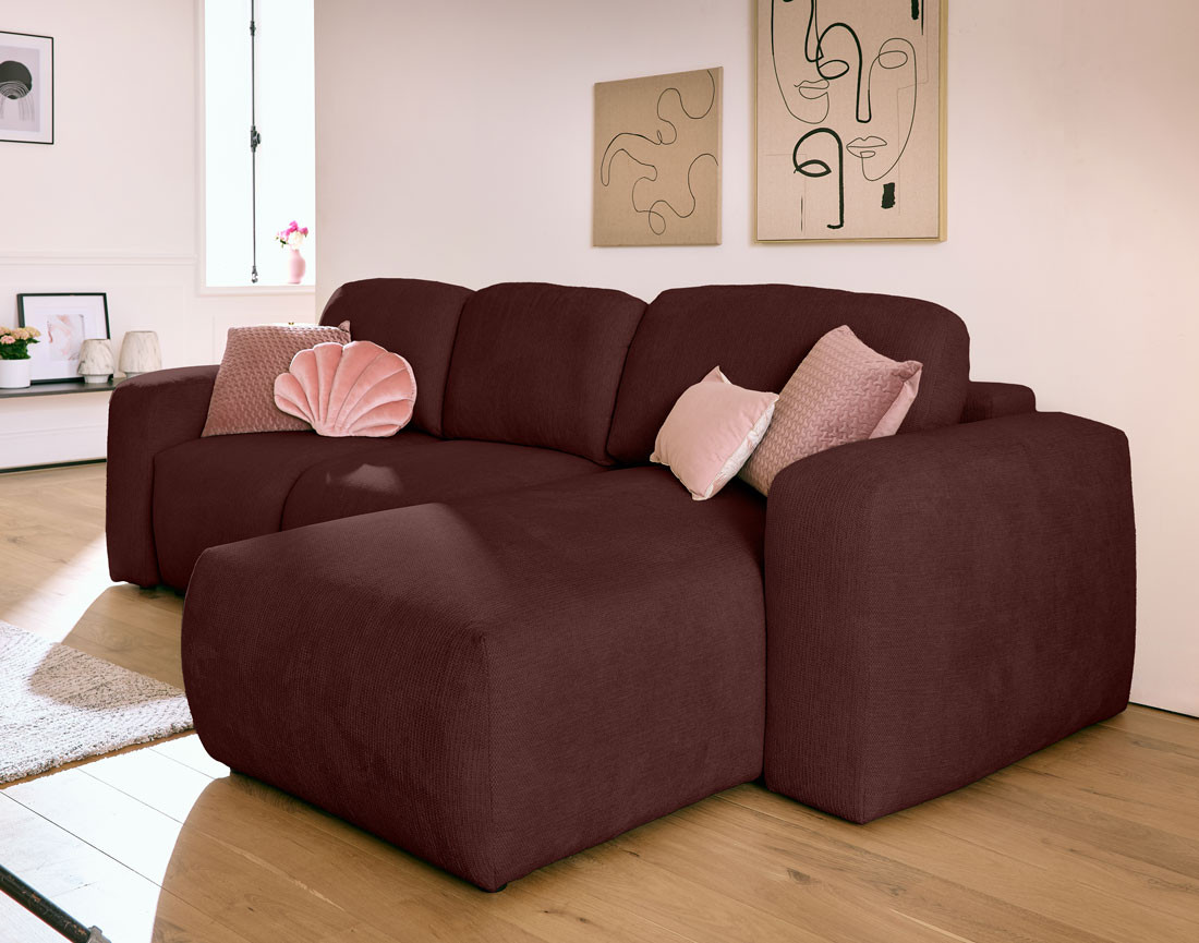 Canapé d'angle convertible, coffre 4 places en tissu texturé Sorrente