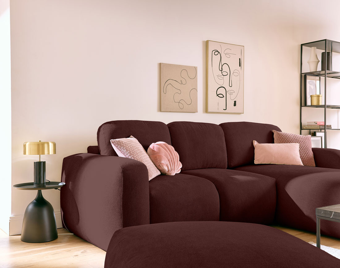 Canapé d'angle convertible, coffre 4 places en tissu texturé Sorrente