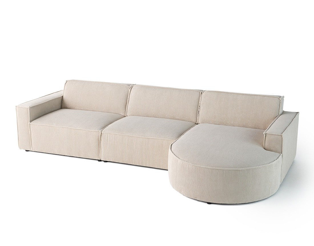 Canapé d'angle droit 5 places en velours côtelé Spiaggia