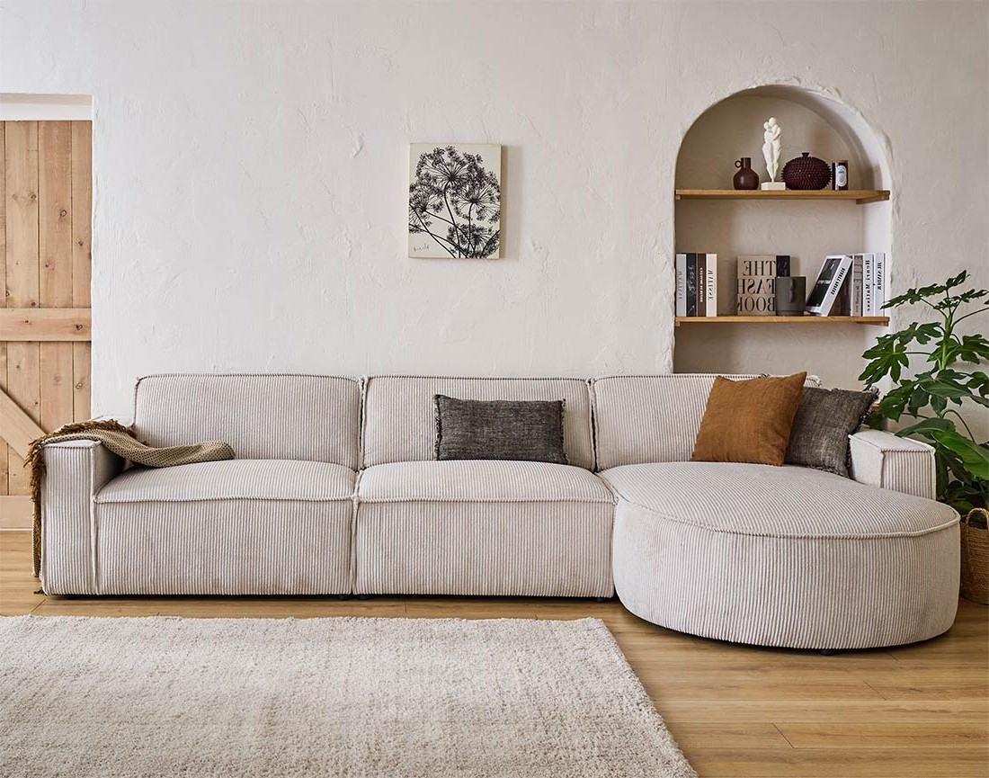 Canapé d'angle droit 5 places en velours côtelé Spiaggia