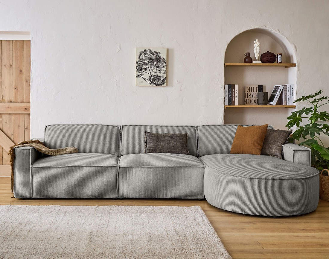Canapé d'angle droit 5 places en velours côtelé Spiaggia