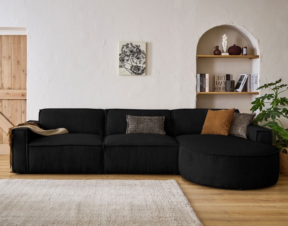 Canapé d'angle droit 5 places en velours côtelé Spiaggia