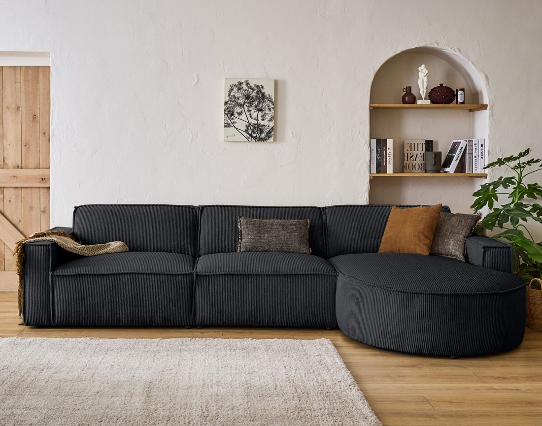 Canapé d'angle droit 5 places en velours côtelé Spiaggia