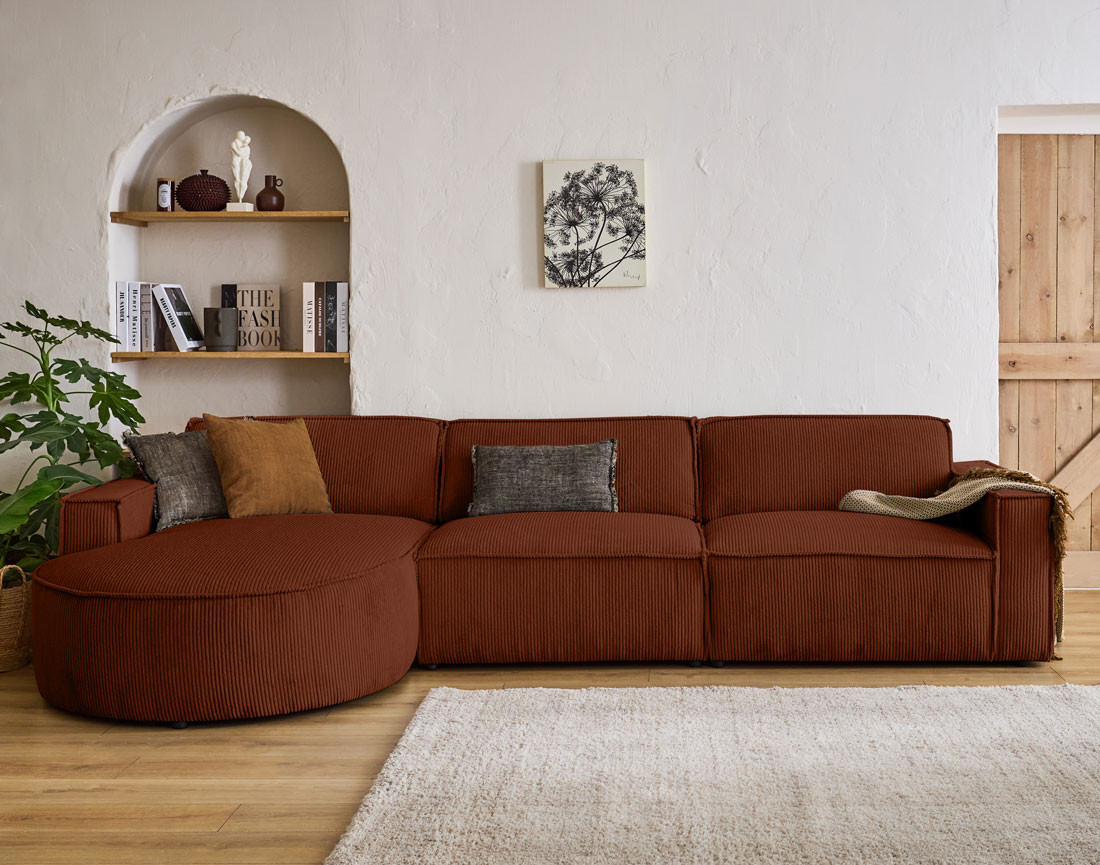 Canapé d'angle gauche 5 places en velours côtelé Spiaggia