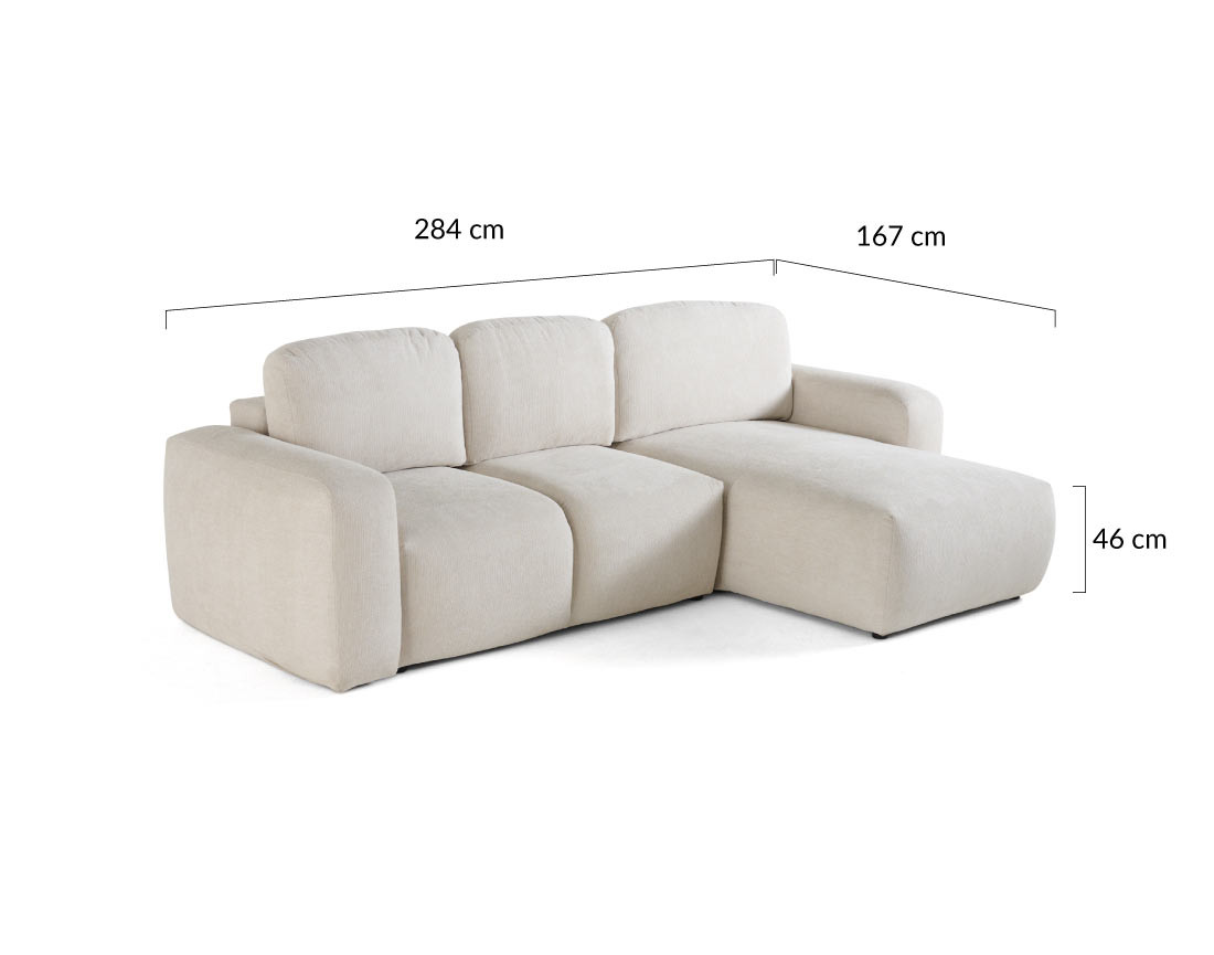 Canapé d'angle convertible, coffre 4 places en tissu texturé Sorrente