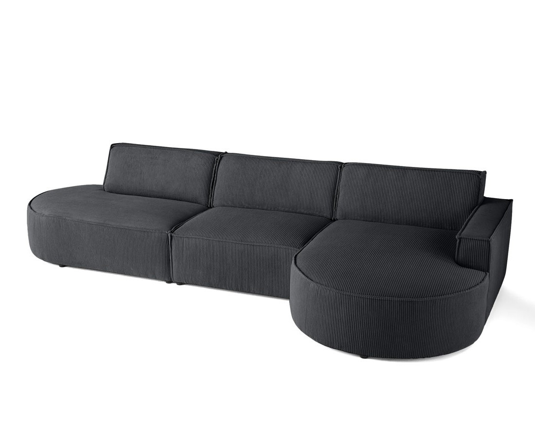 Canapé d'angle droit aux formes arrondies 5 places en velours côtelé Spiaggia