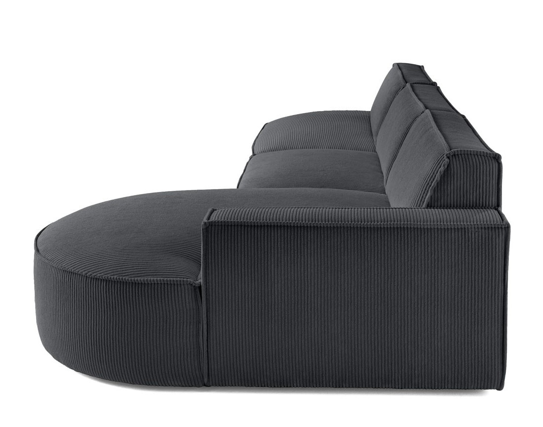 Canapé d'angle droit aux formes arrondies 5 places en velours côtelé Spiaggia