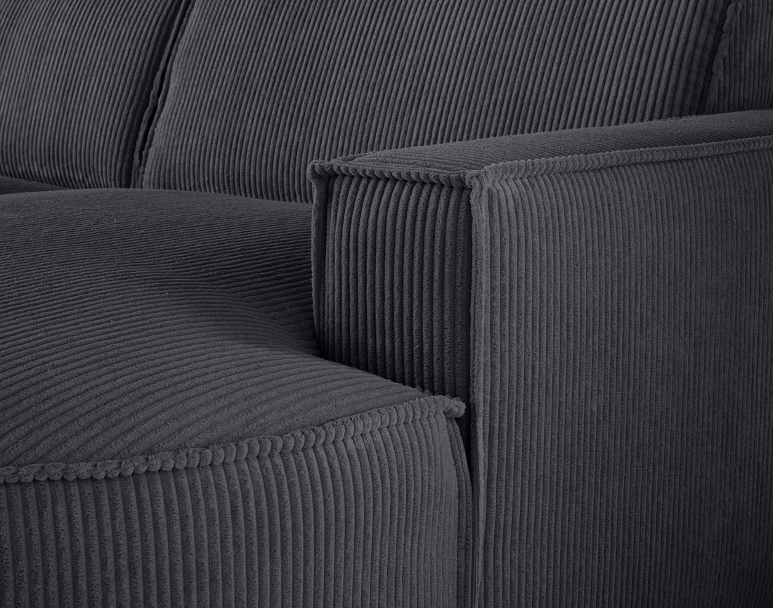 Canapé d'angle droit aux formes arrondies 5 places en velours côtelé Spiaggia