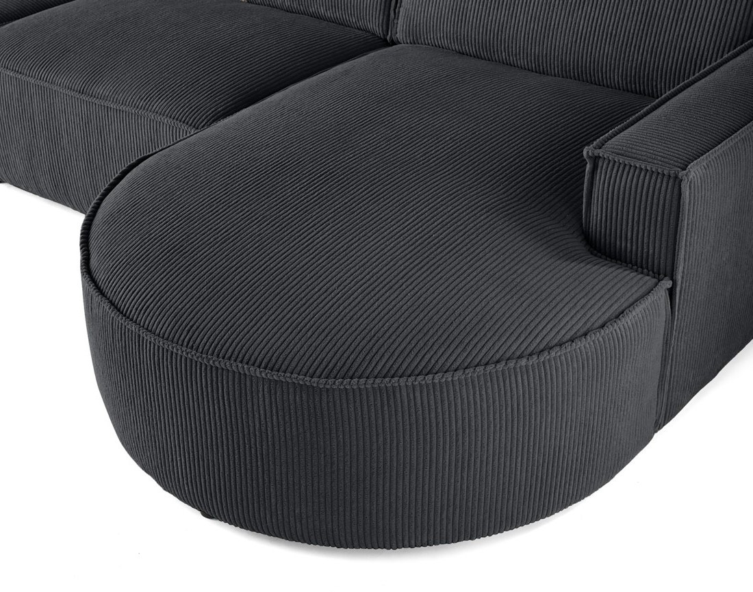 Canapé d'angle droit aux formes arrondies 5 places en velours côtelé Spiaggia