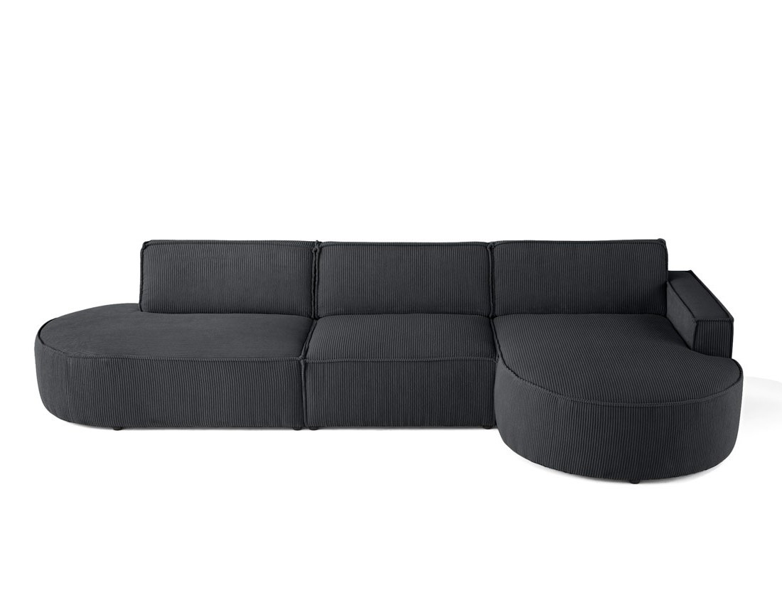 Canapé d'angle droit aux formes arrondies 5 places en velours côtelé Spiaggia