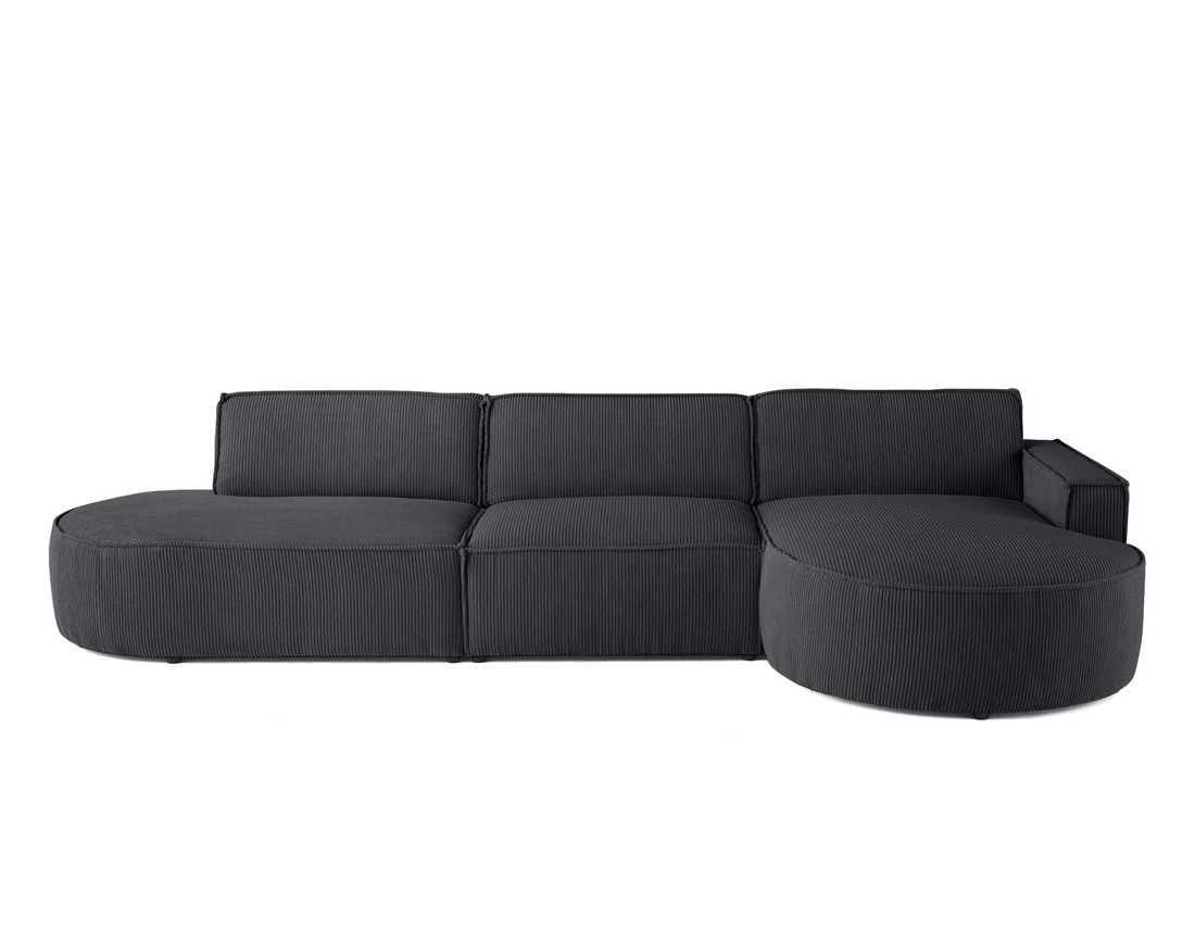 Canapé d'angle droit aux formes arrondies 5 places en velours côtelé Spiaggia