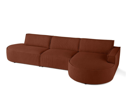 Canapé d'angle droit aux formes arrondies 5 places en velours côtelé Spiaggia