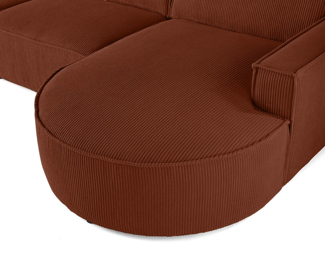 Canapé d'angle droit aux formes arrondies 5 places en velours côtelé Spiaggia