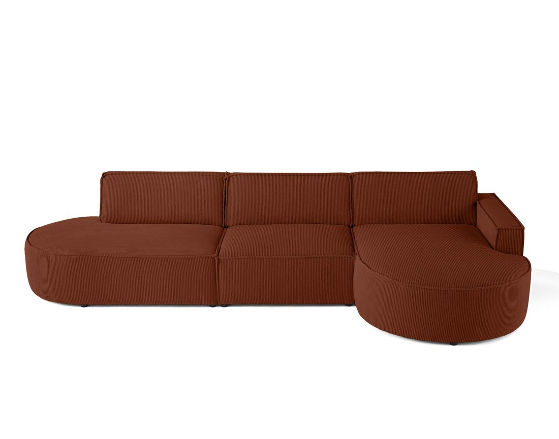 Canapé d'angle droit aux formes arrondies 5 places en velours côtelé Spiaggia