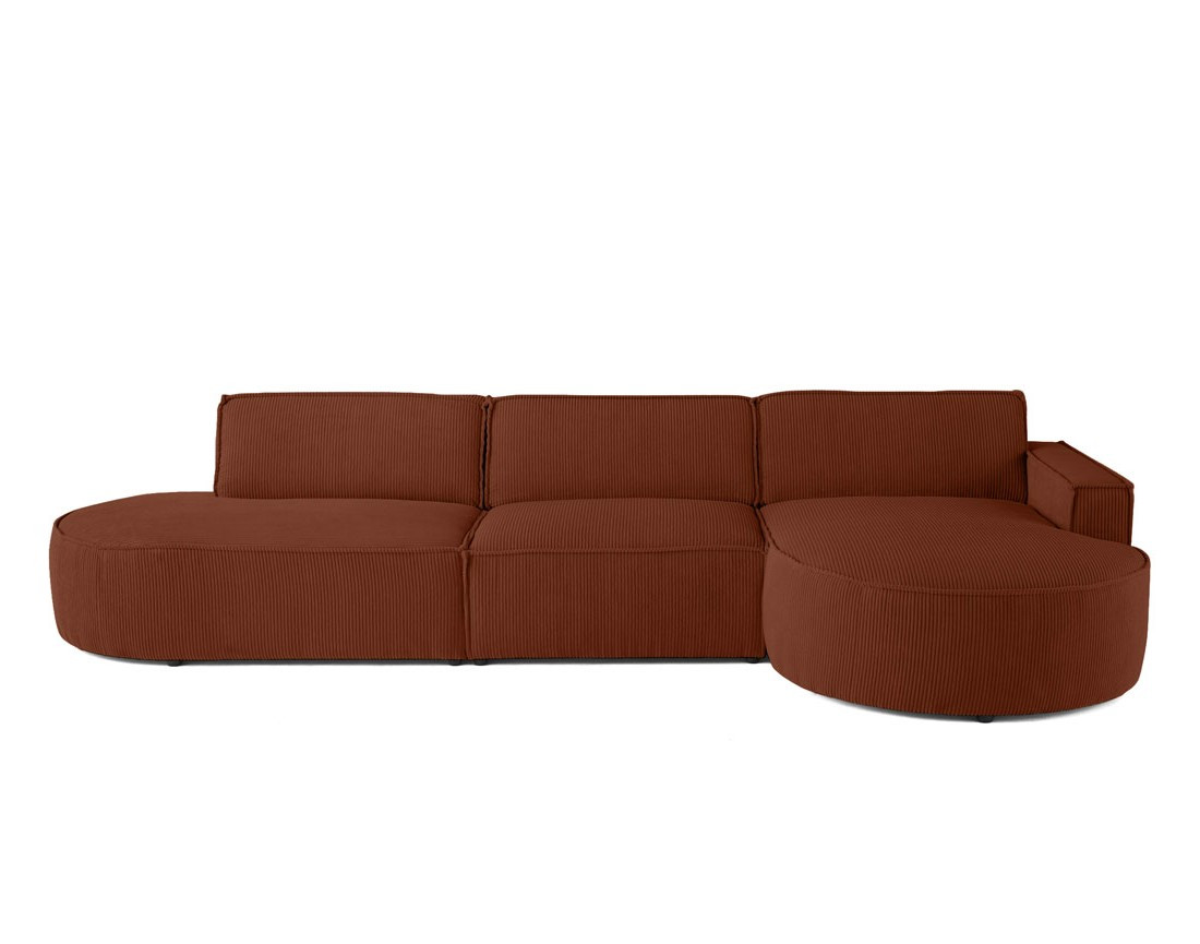 Canapé d'angle droit aux formes arrondies 5 places en velours côtelé Spiaggia