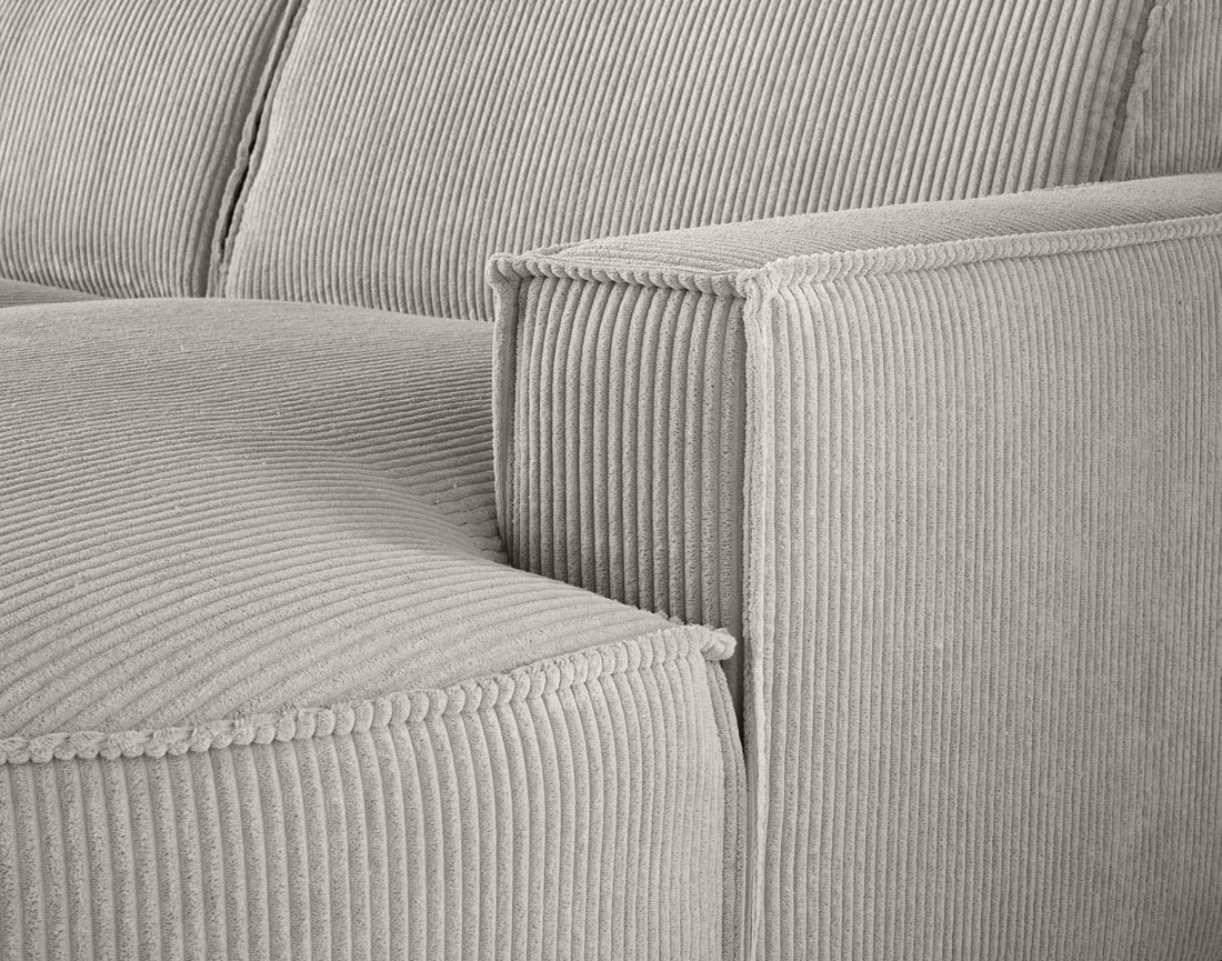 Canapé d'angle droit aux formes arrondies 5 places en velours côtelé Spiaggia