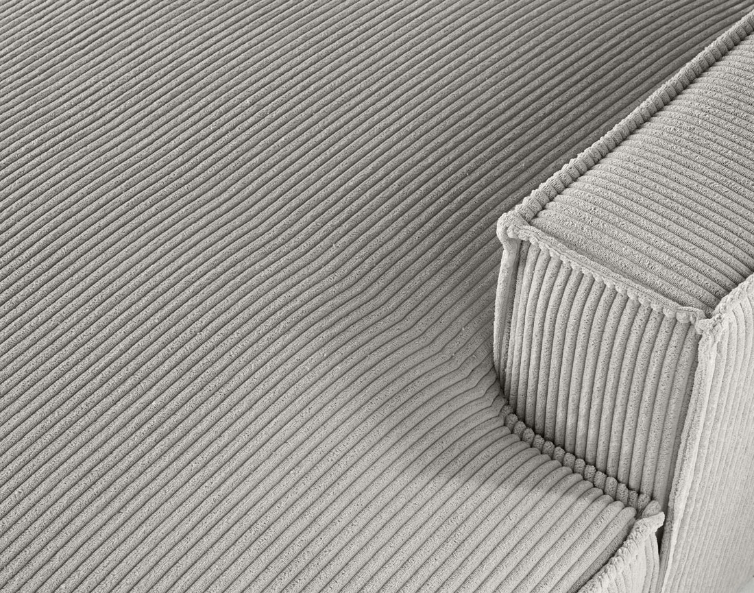 Canapé d'angle droit aux formes arrondies 5 places en velours côtelé Spiaggia