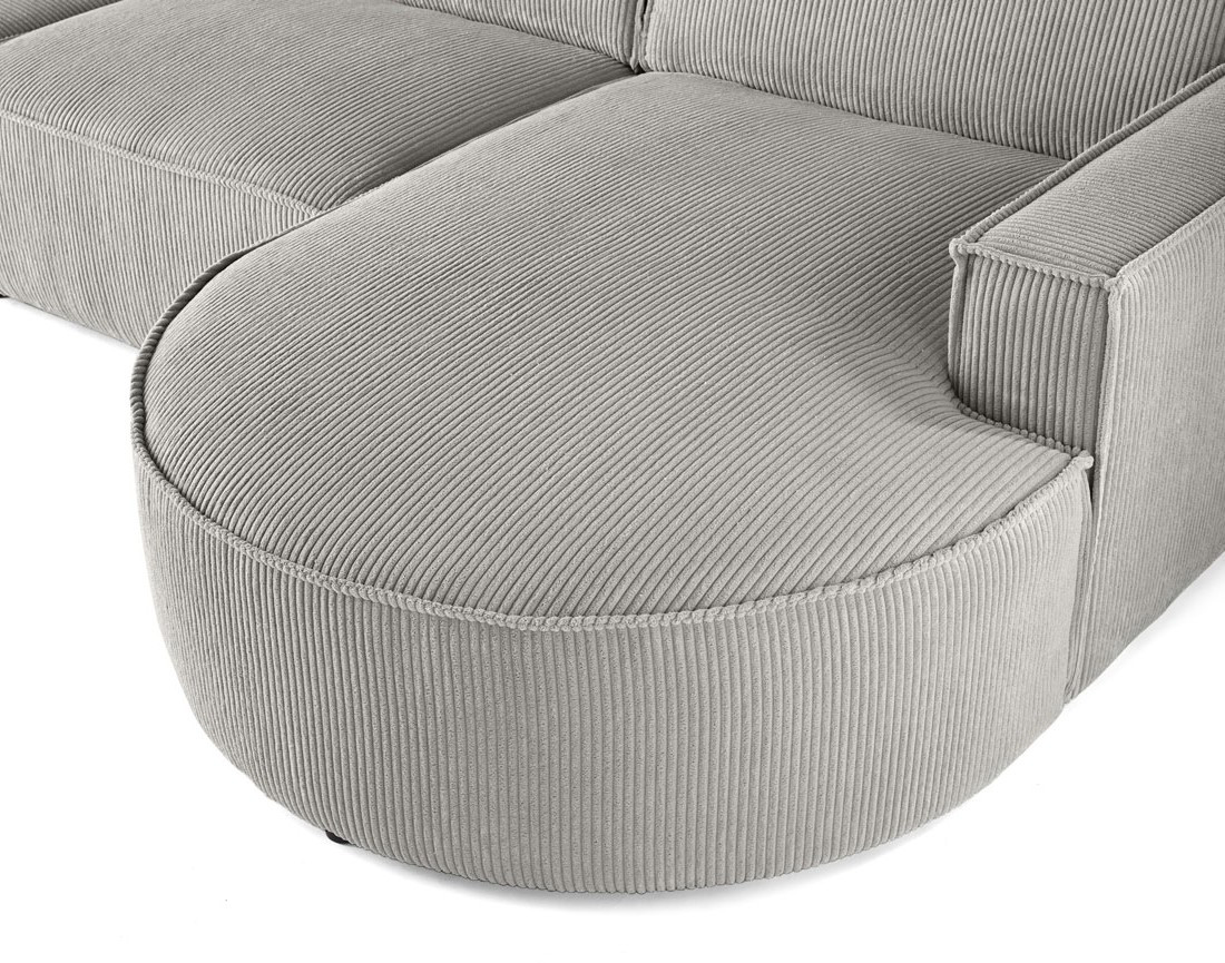 Canapé d'angle droit aux formes arrondies 5 places en velours côtelé Spiaggia