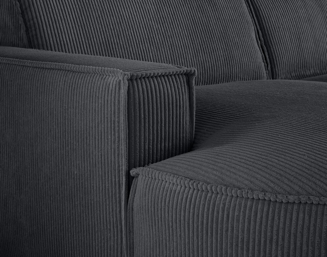 Canapé d'angle gauche aux formes arrondies 5 places en velours côtelé Spiaggia