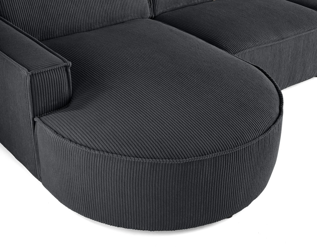 Canapé d'angle gauche aux formes arrondies 5 places en velours côtelé Spiaggia
