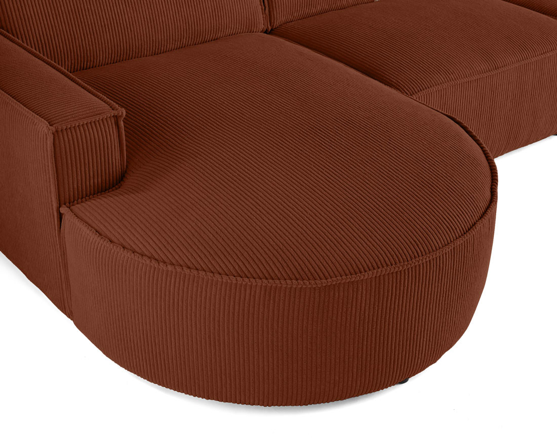 Canapé d'angle gauche aux formes arrondies 5 places en velours côtelé Spiaggia
