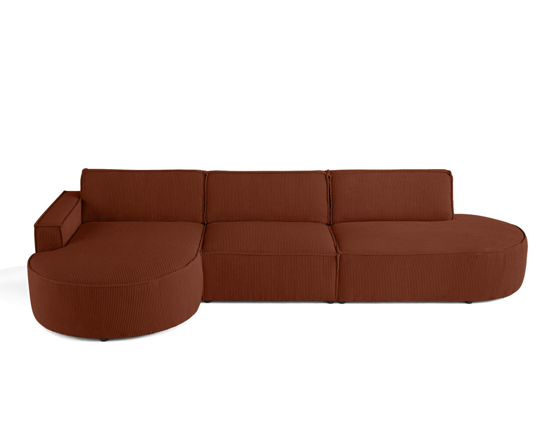 Canapé d'angle gauche aux formes arrondies 5 places en velours côtelé Spiaggia