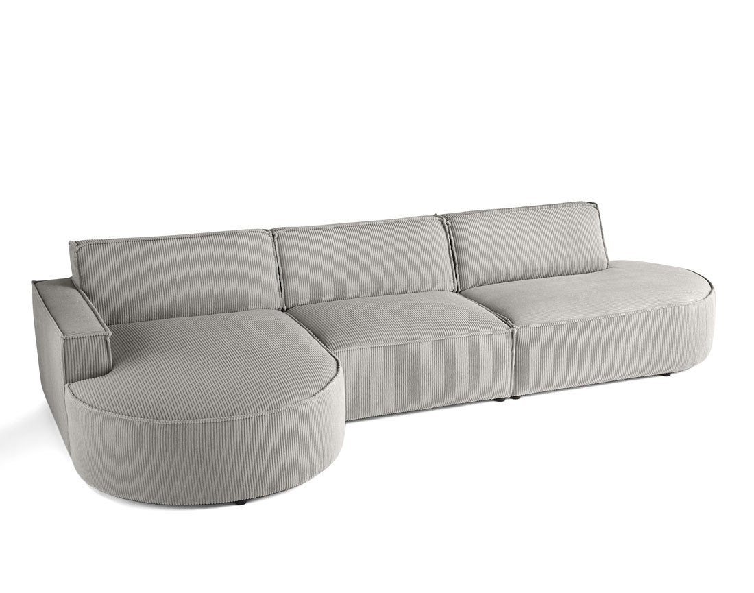 Canapé d'angle gauche aux formes arrondies 5 places en velours côtelé Spiaggia