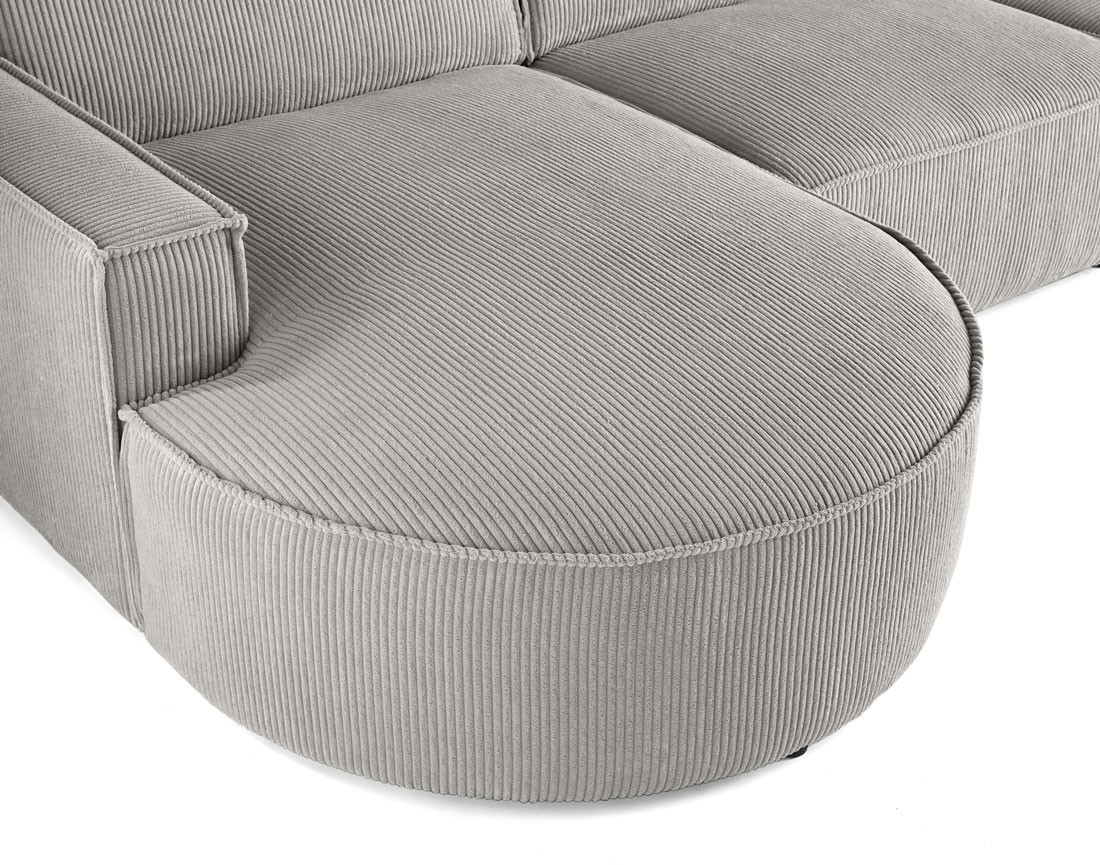 Canapé d'angle gauche aux formes arrondies 5 places en velours côtelé Spiaggia