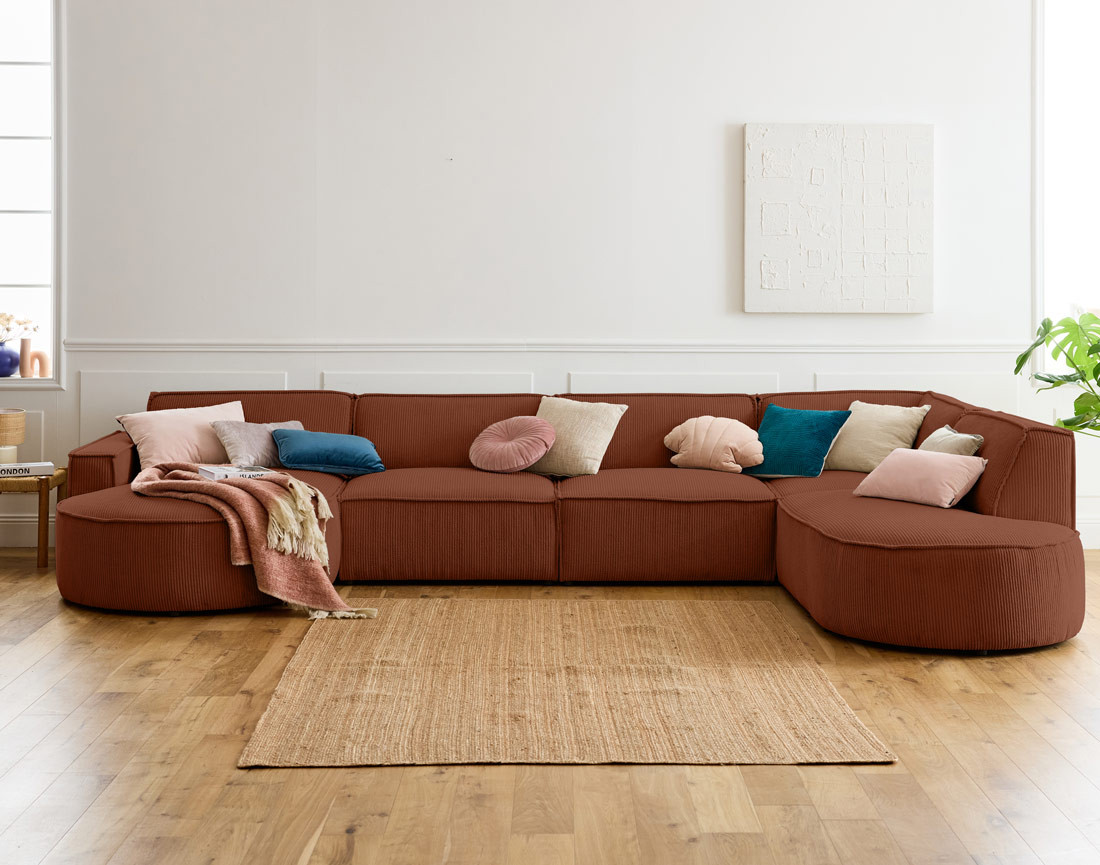 Canapé panoramique d'angle droit 7 places en velours côtelé Spiaggia