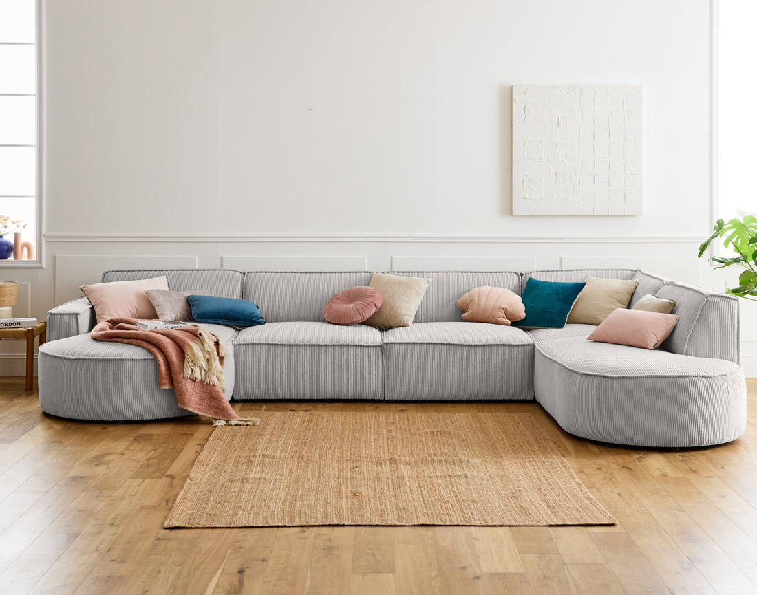 Canapé panoramique d'angle droit 7 places en velours côtelé Spiaggia