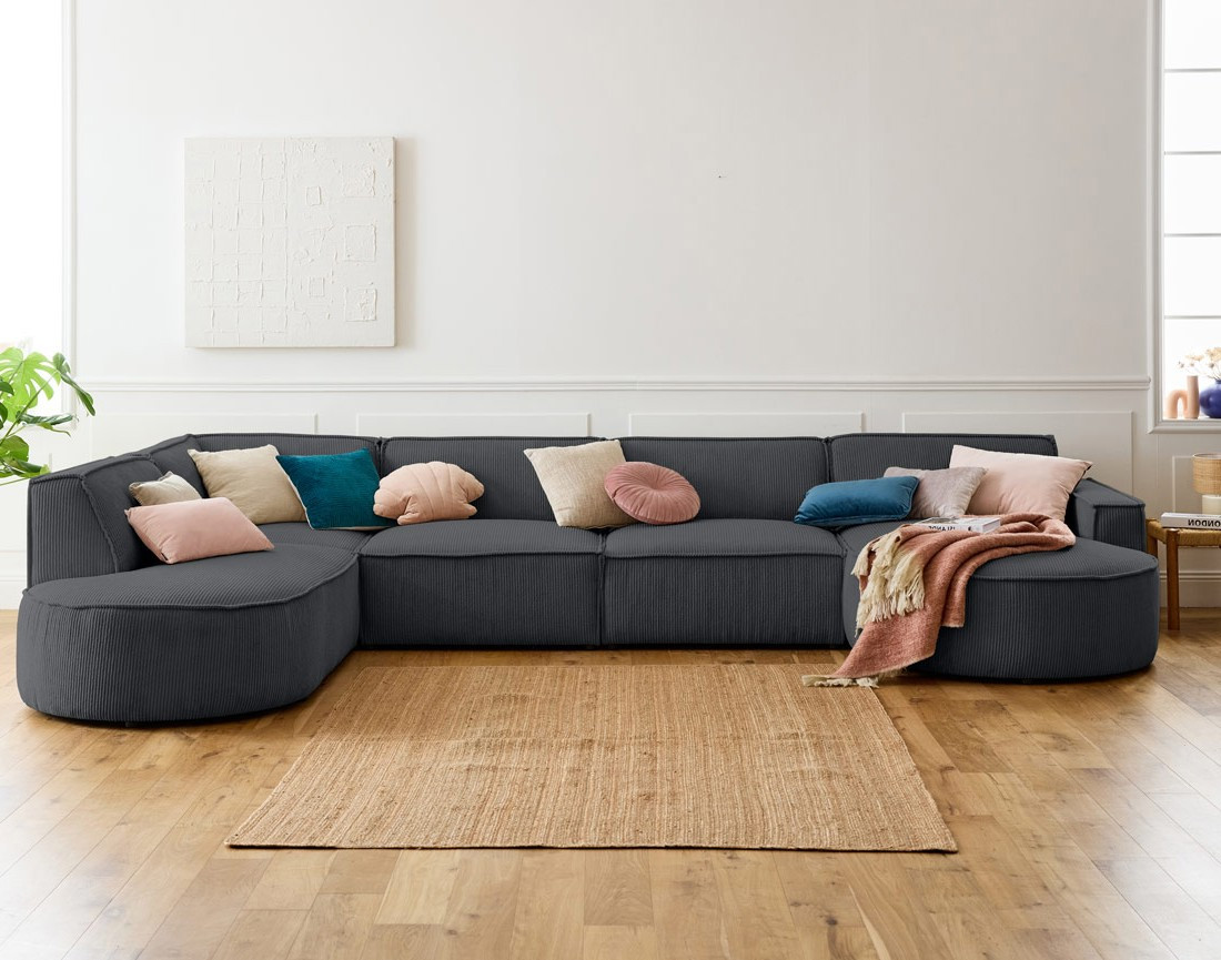 Canapé panoramique d'angle gauche 7 places en velours côtelé Spiaggia